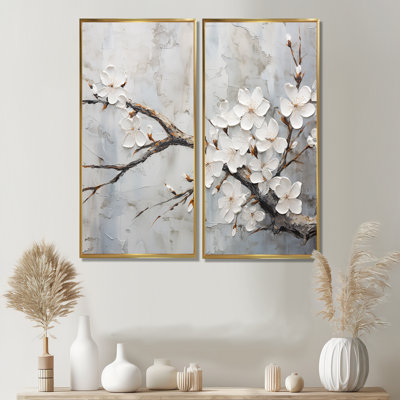 Fleur de cerisier blanc et gris minimaliste