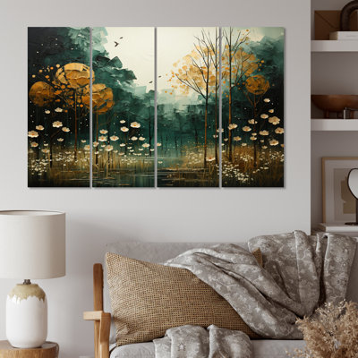 " Yellow Green Plants Enchanted Forest II " 4 - Pieces