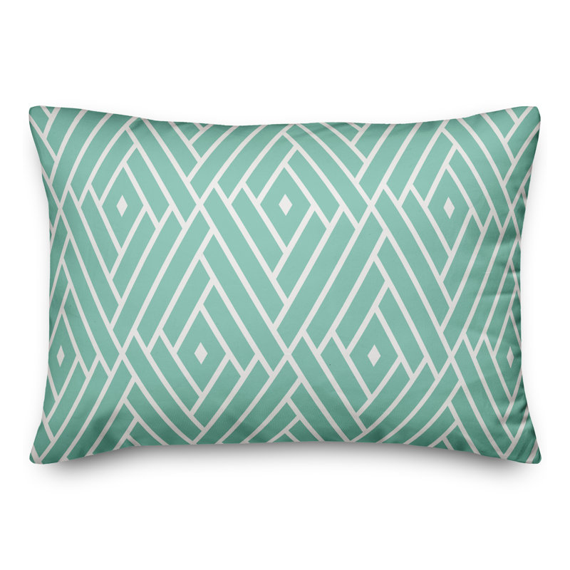  Coussin rectangulaire d'extérieur Abstract Diamond, Pas de bourre, Vert clair / blanc
