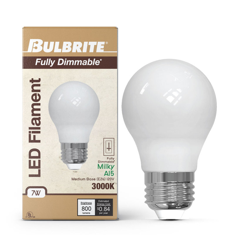 Ampoule A15 à intensité variable 7 watts avec finition en verre laiteux et culot moyen (E26), 3000