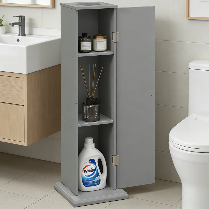 Armoire de coin de salle de bain avec portes et tablettes, organisateur de rangement de plancher pour papier hygiénique, shampooing et articles essentiels pour la salle de bain