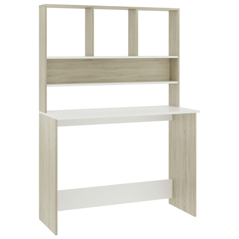 Bureau d'ordinateur en bois d'ingénierie avec tablettes de rangement 43,3 x 17,7 x 61,8 po Sonoma, Brown/White