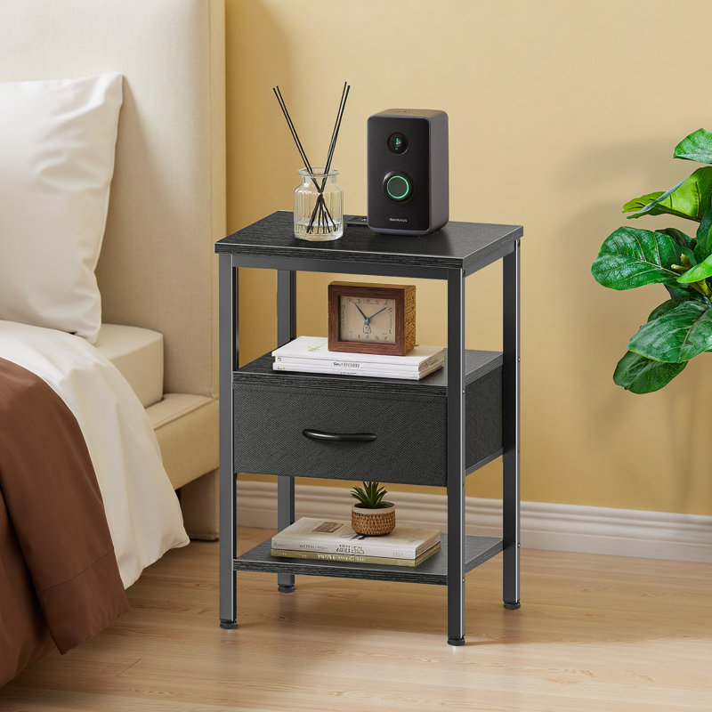 Table de chevet, table de chevet avec station de charge, table de bout, table de chevet avec tiroir en tissu pour le salon et la chambre à coucher