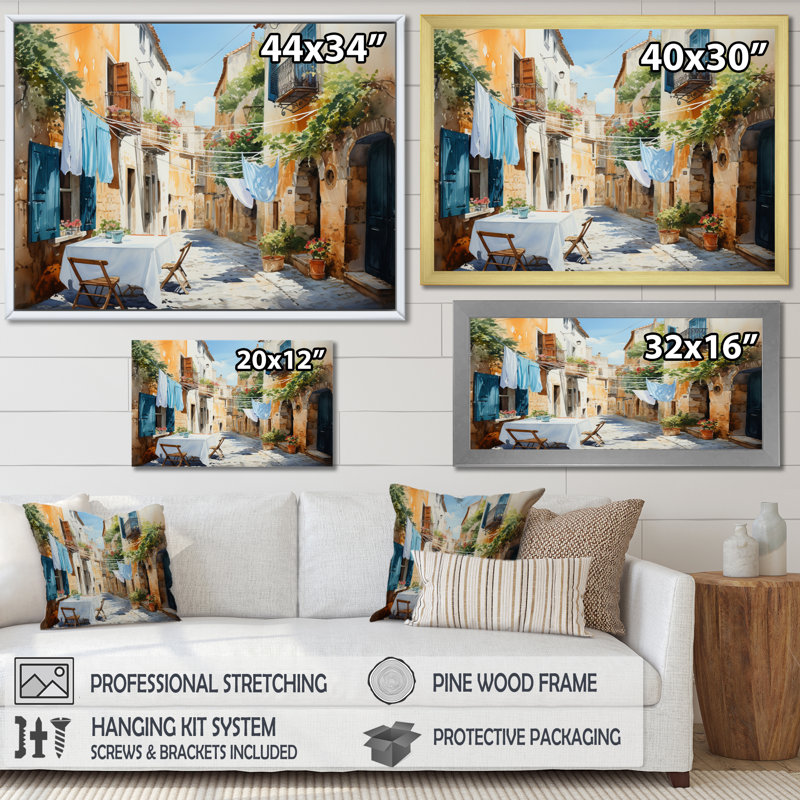 Jour de lessive en Italie I - Art mural, Toile tendue, H 24 po x l 32 po x P 1 po