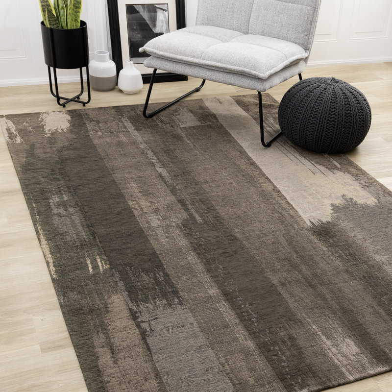 Tapis d'intérieur patiné de 5 pi x 8 pi (5 pi 1 po x 7 pi 7 po), brun et noir, contemporain et moderne - salon, chambre à coucher, salle à manger et cuisine