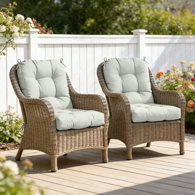 2 Piece 4" Thick Chair Cushion Indoor and Outdoor Seat / Back Cushions with Straps, Sage Green