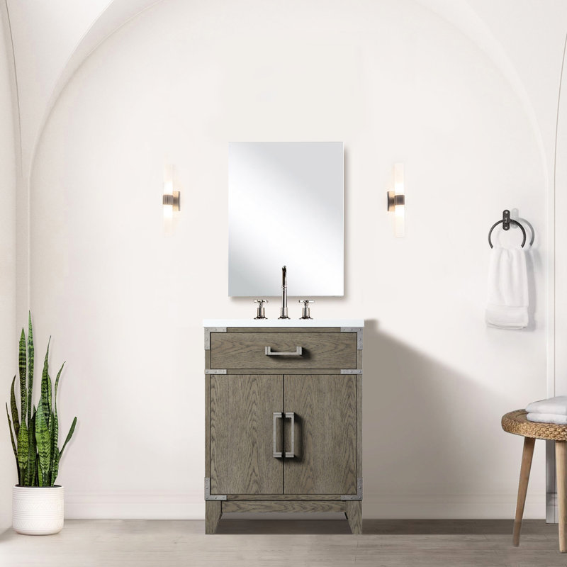 Ensemble de meuble-lavabo en chêne gris avec comptoir en acrylique l 24 po x P 18 po Miroir 24 dessus, inclus