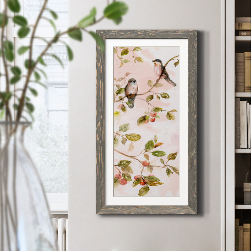 " Blushing Birds I ", Grey Framed