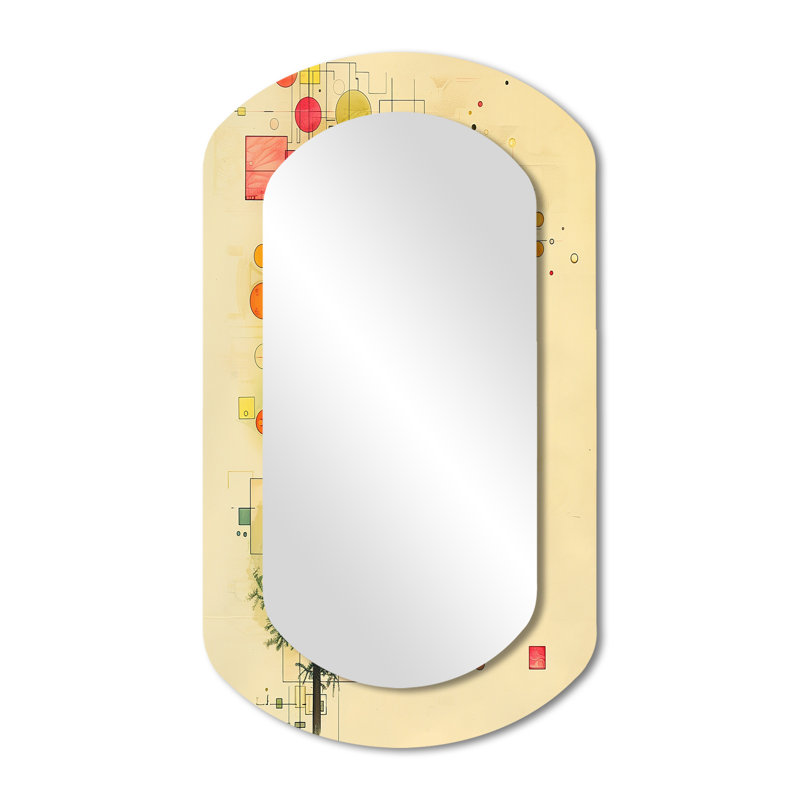 Subtle Tree Realms Retro Colors Pencil - Geometric Cylinder Large Wall Mirror, Green Asymmetrical Decorative Mirror, Printed Metal Art