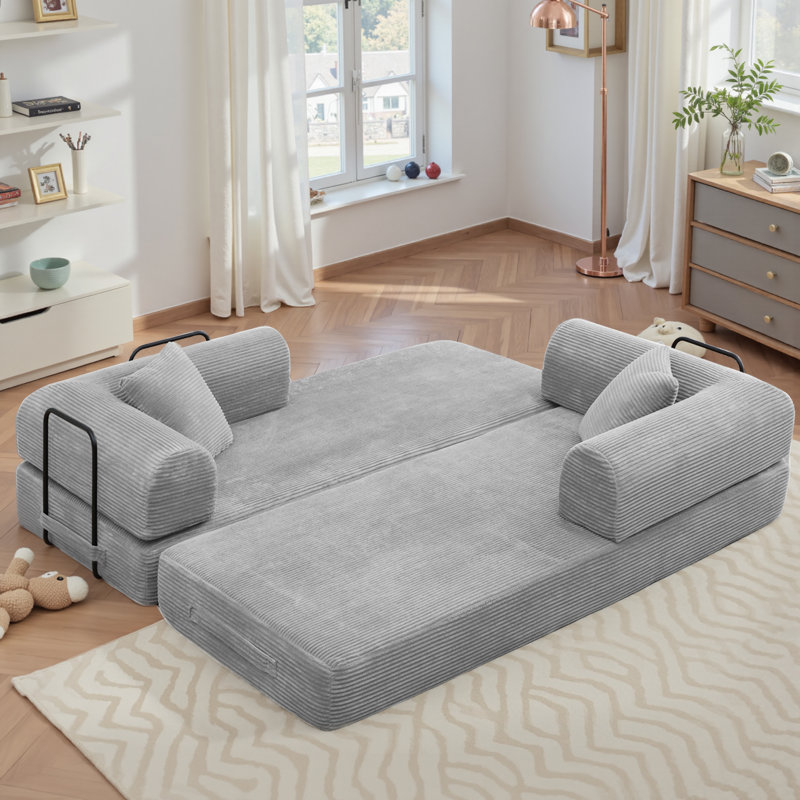 Boneless 80.7" Corduroy Sleeper Sofa Modular Sofa Bed Compression Foam Couch Bed With 2 Pillows - No Assembly Required