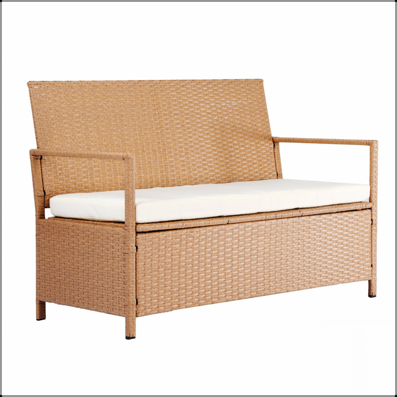 Banc de rangement durable en rotin PE avec capacité de 70 gallons, coffre de terrasse imperméable et sièges confortables