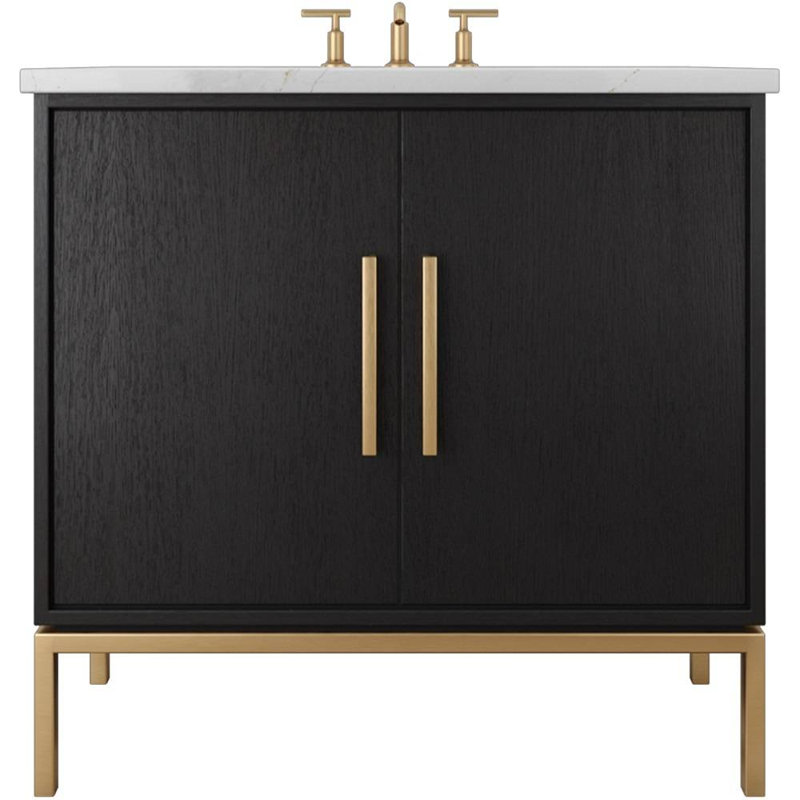 Rift White Oak Single Bath Vanity, 30", Classic Black, Satin Gold
