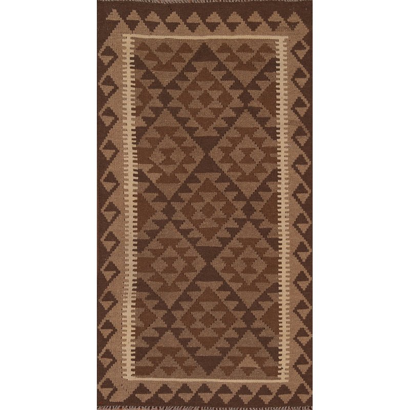 Geometric Kilim Reversible Wool Runner Rug 3x7