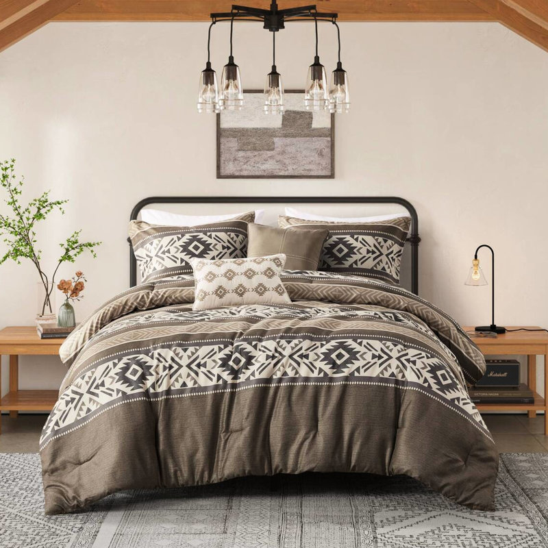 Édredon à chevrons brun rayé, très grand / très grand, 5 pièces, 2 coussins décoratifs,, King Comforter + 2 Pillowcases