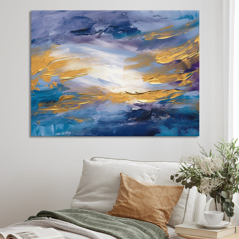«Effervescent Ocean Golden Sunrise Awakening», reproduction d'art sur toile, 16" H x 32" W, Toile tendue