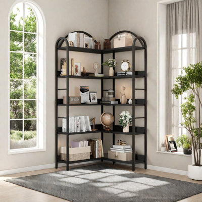 Corner Bookshelf Arched Bookcase, L Shaped Bookshelf Industrial Corner Shelf by Ebern Designs