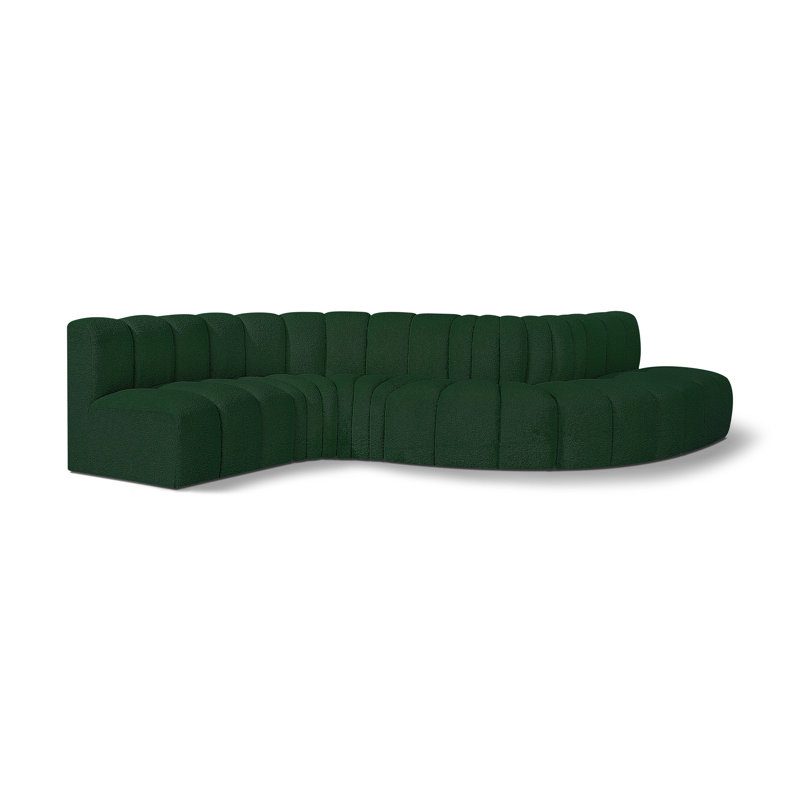 Izelia Upholstered Curved Sectional Reversible, Green Boucle Fabric