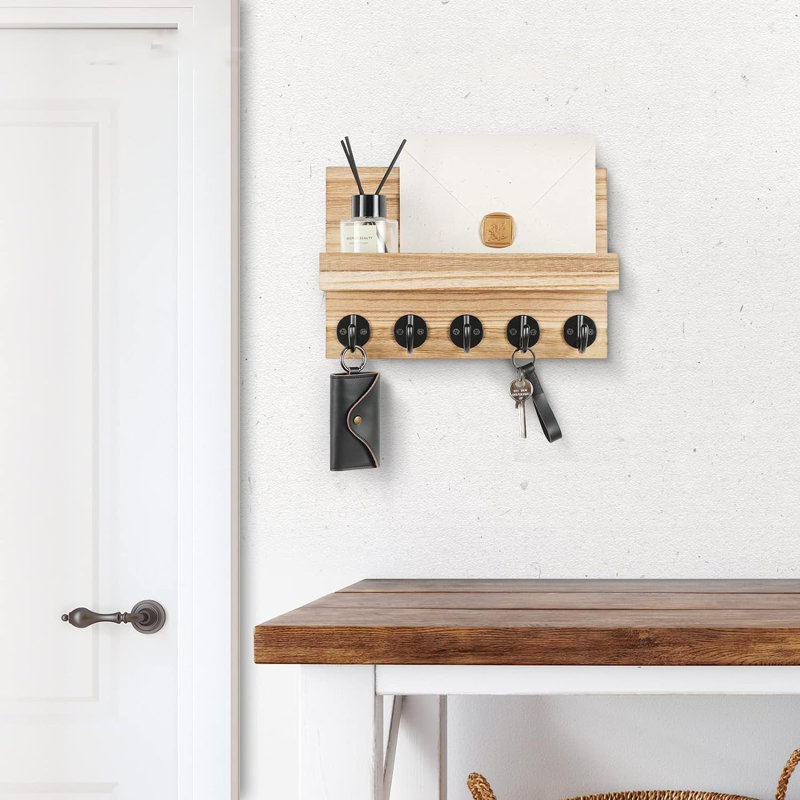 Organisateur mural en bois avec tableau noir Divoll, Naturel