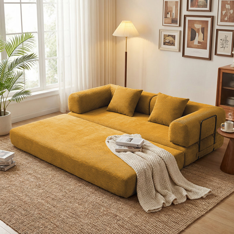 Canapé-lit convertible peu encombrant avec rangement modulaire, Orange