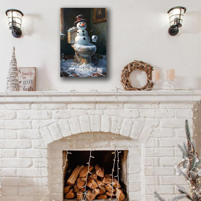 Art mural en toile 24 po x 36 po Snowman Christmas