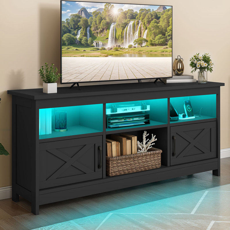 Meuble télé 59 po pour téléviseur de 65 po ou moins avec station de charge et lumière DEL, Noir