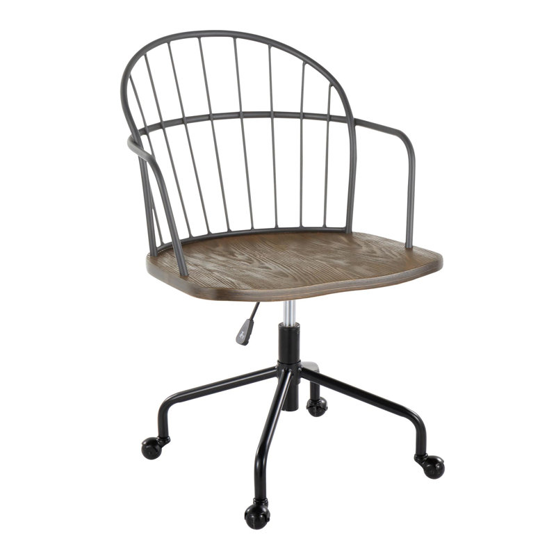 Eliab Metal Spindle Back Swivel Task Chair, Dark Walnut/Dark Walnut Wood