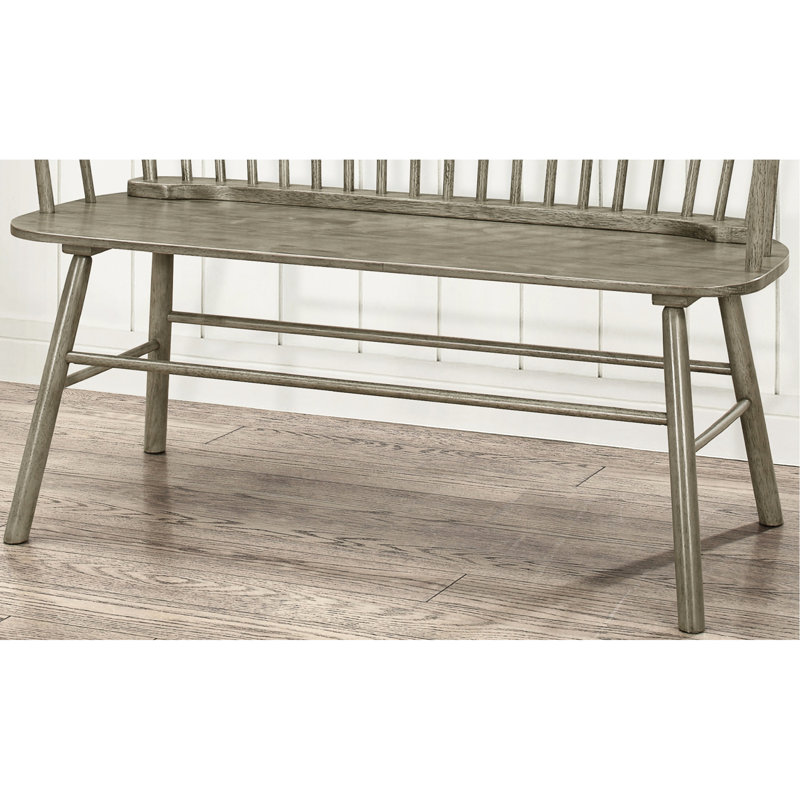 Vintage Style Gray Wood Bench With Spindle Back Relaxed And Arm Rest, Gray
