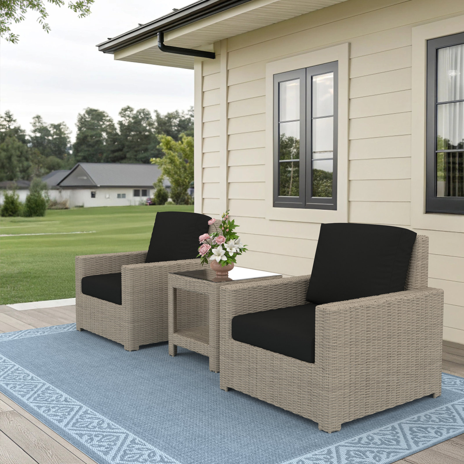 Henri 2-Person Sunbrella® Patio Seating Group, Canvas Black