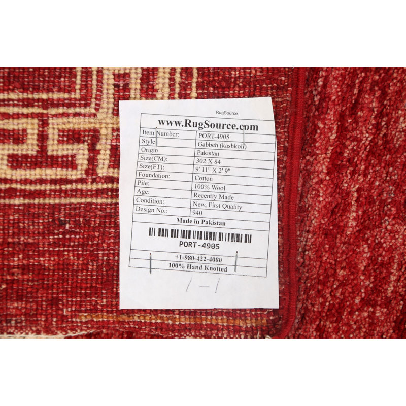 One-of-a-Kind 2'9" X 9'11" New Age Runner Wool Area Rug in Red