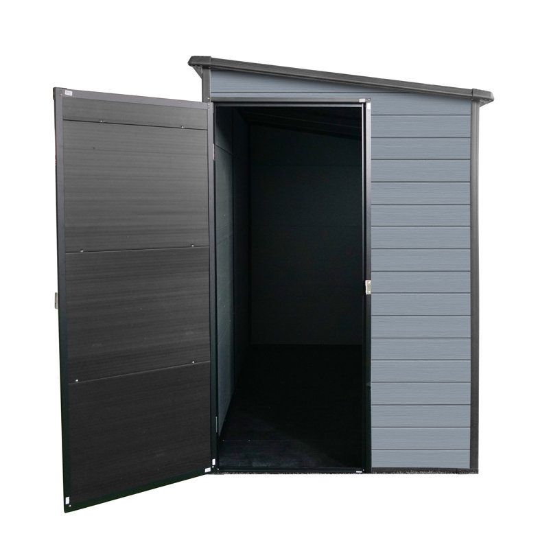 Abri de jardin verrouillable 120 x 240 cm, structure en résine et acier, style moderne, pour un rangement optimal dans votre cour.
