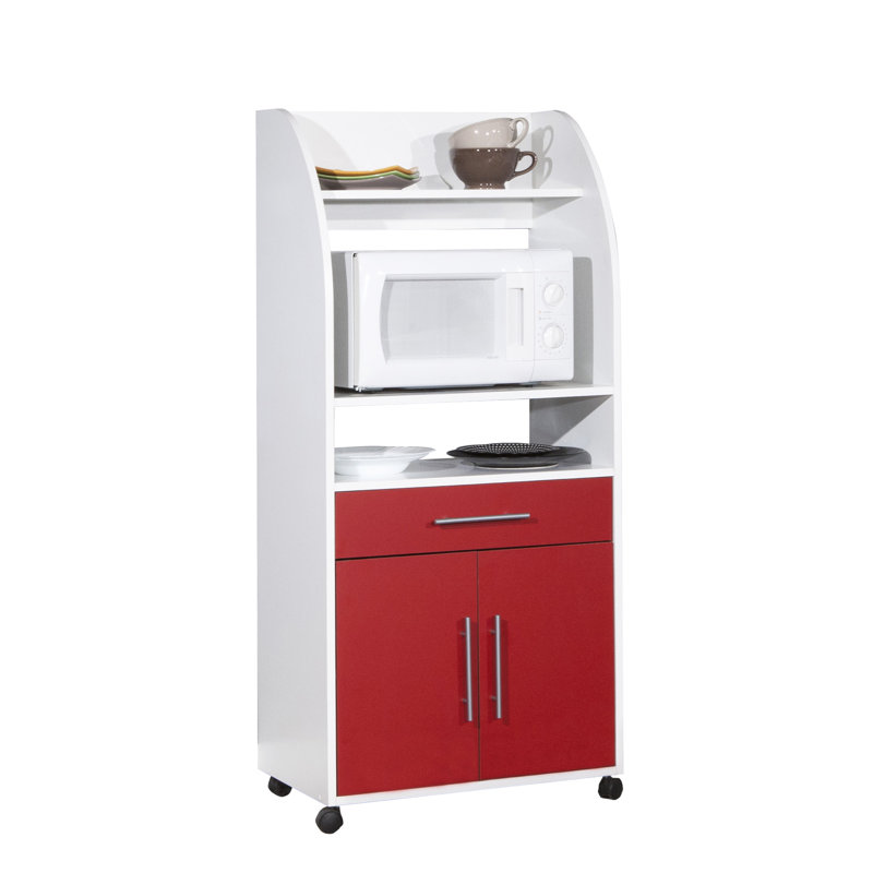 Seyma Wood Kitchen Cart, White/Red