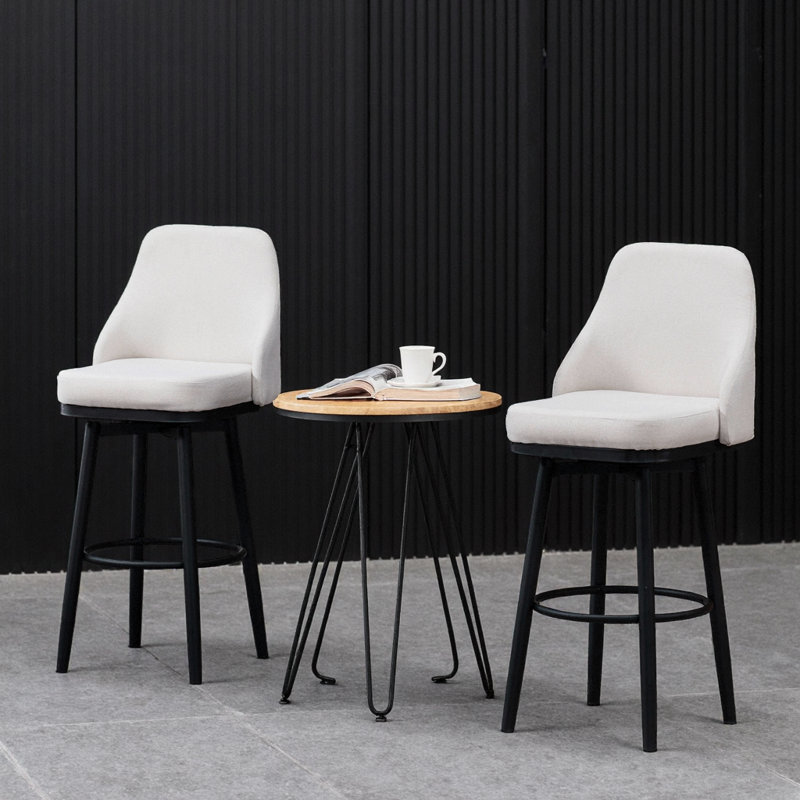Ensemble de 2 tabourets de bar blanc crème moderne avec siège pivotant à 360 ° et repose-pieds