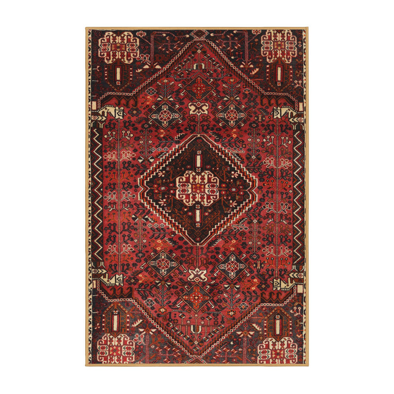 Tapis jaune clair/marron/noir Ilan, Rectangle 3 pi x 5 pi