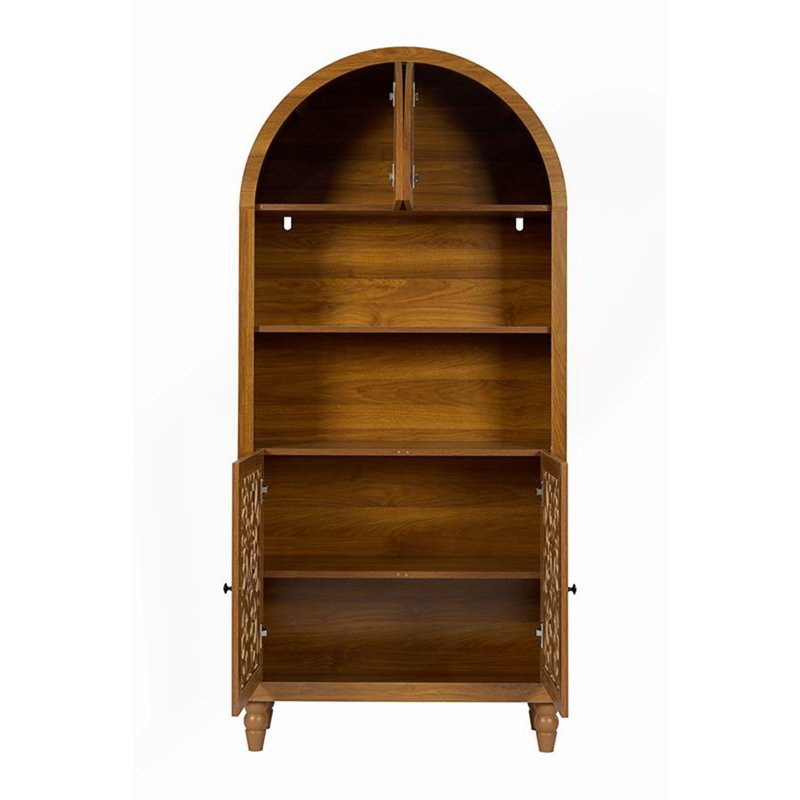 Armoire sculptée arquée vintage avec bibliothèque ouverte