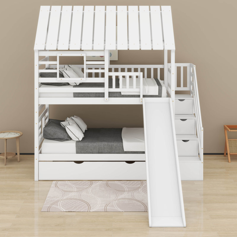 Twin Over Twin Bunk Bed With Trundle, White