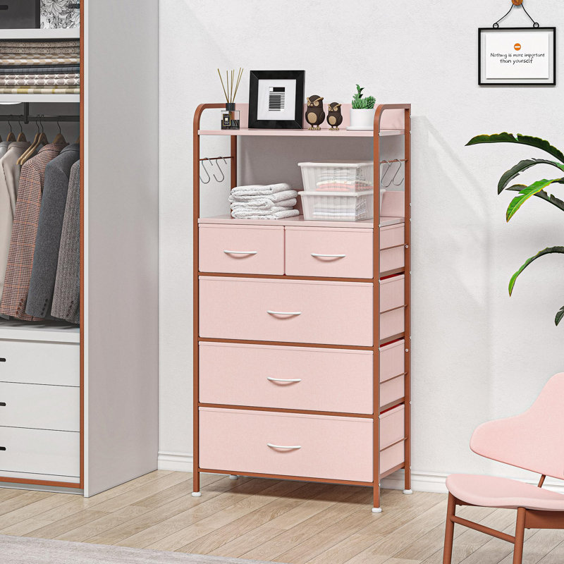 60 cm W Chest of Drawers, Pink/Gold
