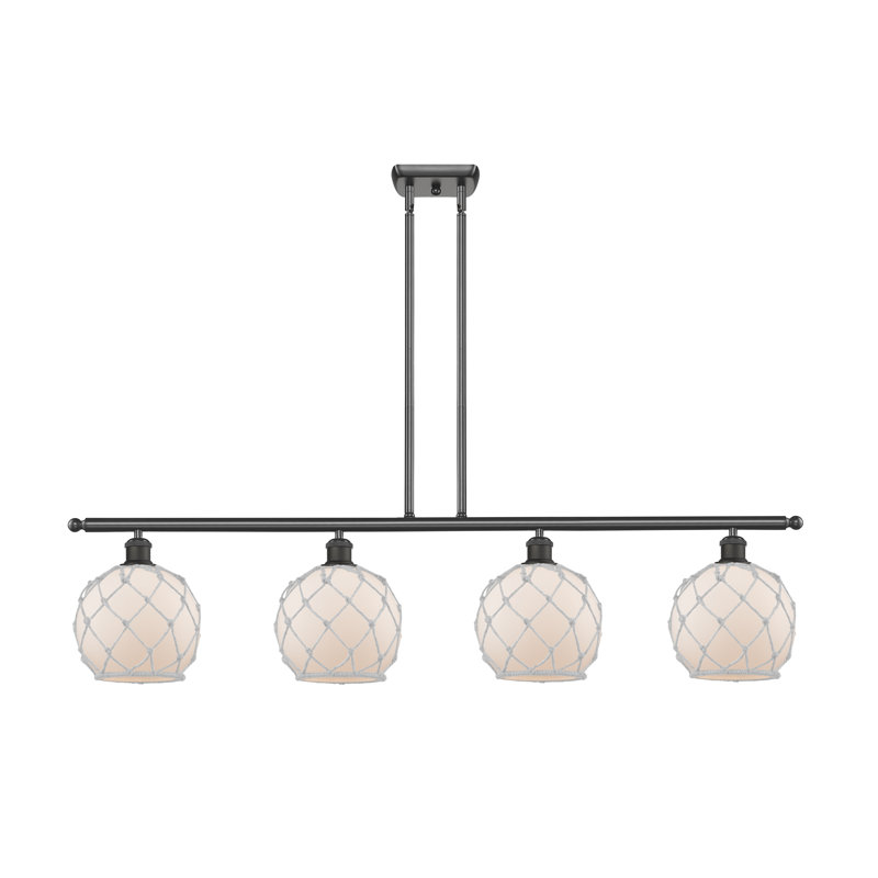 Hillhouse 4 - Light Kitchen Island Pendant, 6 Watt Vinage LED Bulb, White with White Rope, Oil Rubbed Bronze