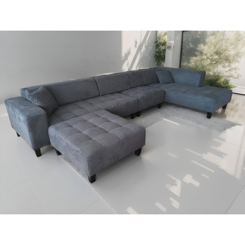 Behadil Upholstered L-Shaped Sectional Right Hand Facing, Right Hand Facing, Dark Gray Microfiber/Microsuede