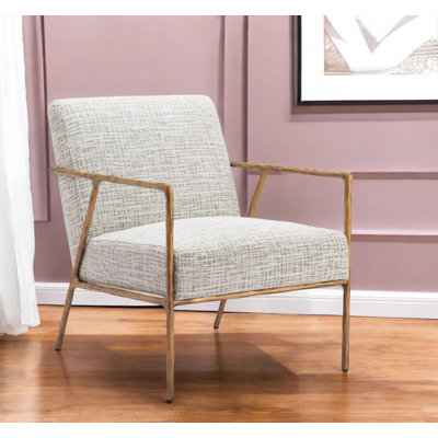 25" Beige And Gold Upholstered Arm Chair