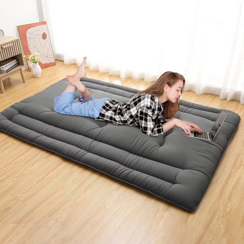 Matelas de futon japonais pliable pour matelas pliant, Lit simple, Gris