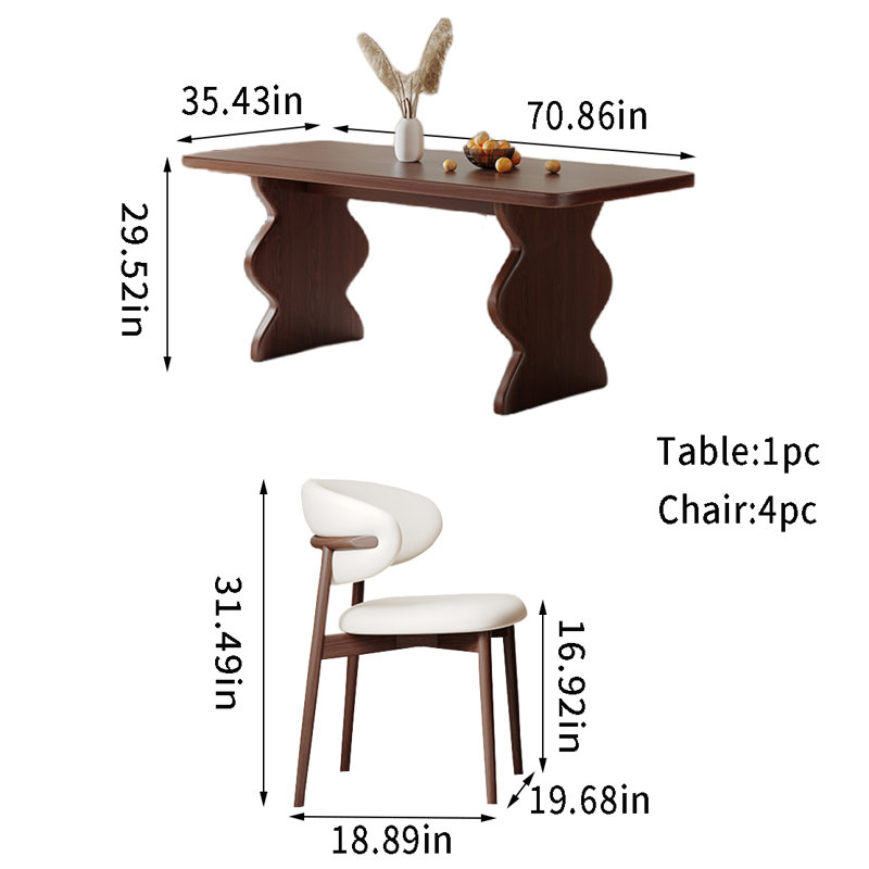 Merva 4 - Person Solid Wood Top Four Leg Dining Set, 29.52"H x 70.86"L x 35.43"W