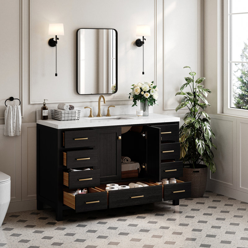 Cambridge 54'' W Single Bathroom Vanity Base, Brushed Nickel, Espresso