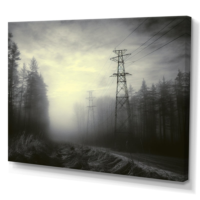 Lignes électriques brouillard d'hiver I, Toile tendue, H 24 po x l 32 po