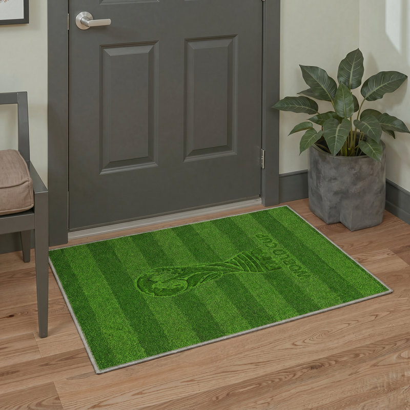Avalon Modern Machine Washable Football Pitch / Sage Indoor Area Rug With Non-Slip Backing, Rectangle 6' x 9', Green