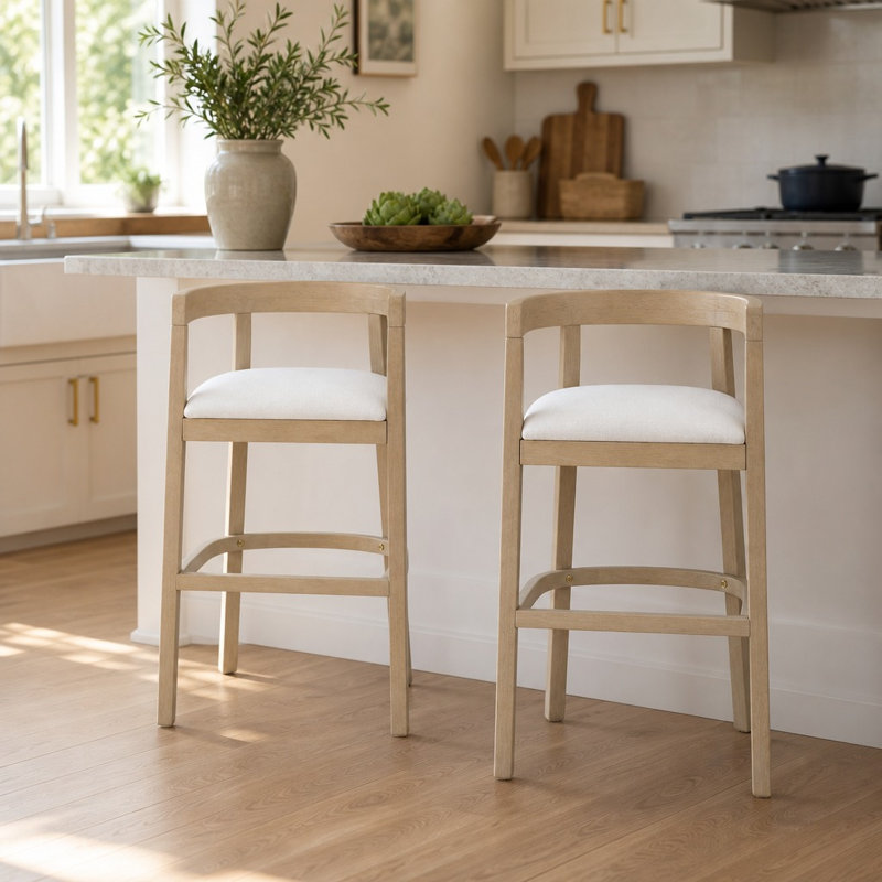 Ensemble de 2 tabourets de bar rembourrés avec découpe à dossier demi-tonneau et accoudoirs Siège moderne à hauteur de comptoir Siège rembourré confortable Meuble fonctionnel à structure robuste et durable