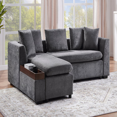 Canapé modulaire avec canapé en L 93,7 po et compartiment de rangement en bois pour salon, gris
