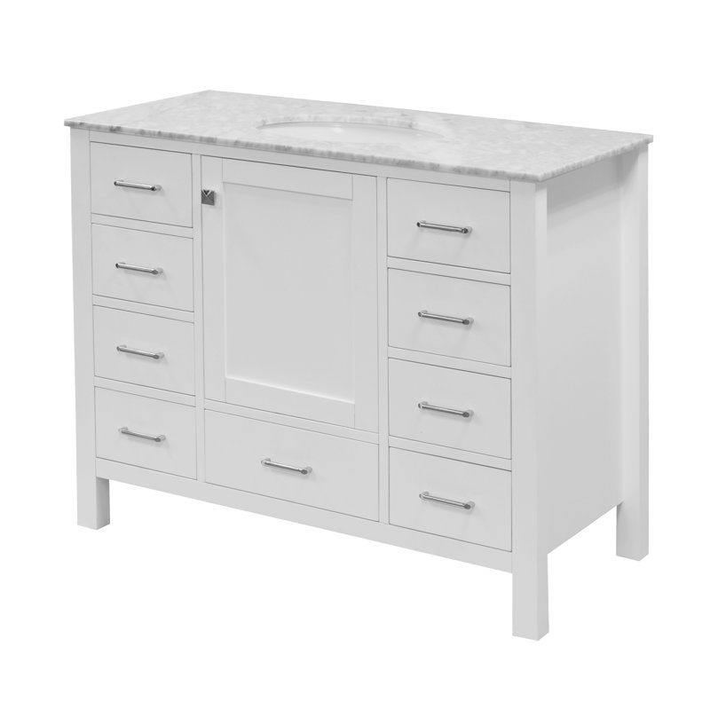 Claudett 42'' Single Bathroom Vanity with Top, Carrara Marble, White