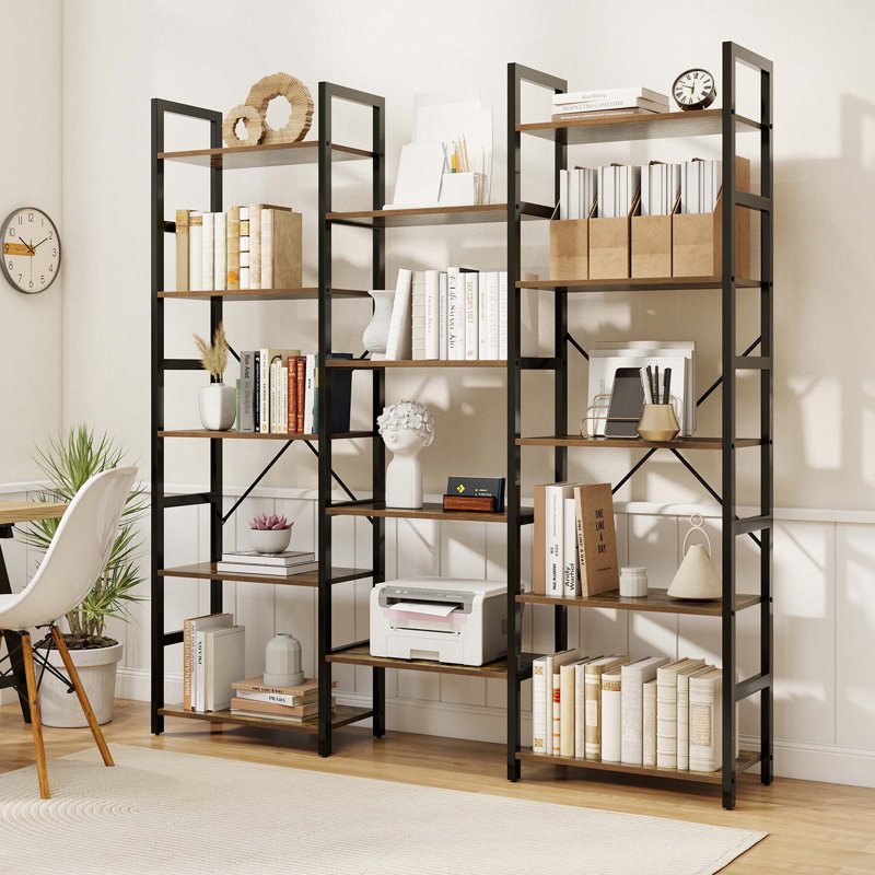  5-tier Industrial Bookshelf Heavy-duty Metal Frame Bookcases w/ 14 Open Shelves
