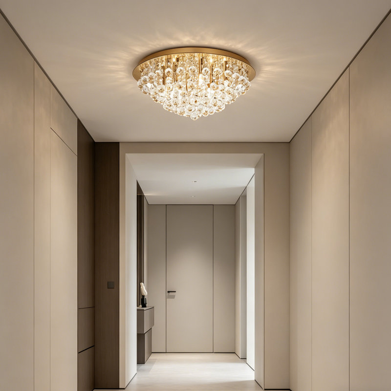 Lustre semi-encastré en cristal, Doré