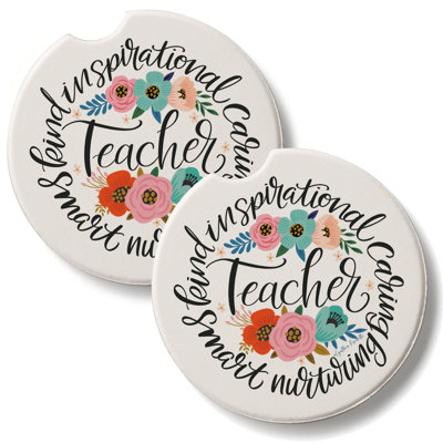 Teacher Words 2 Pack Stone Car Coasters